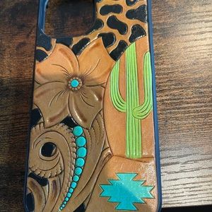 iPhone 12 Pro Max hand tooled leather phone case